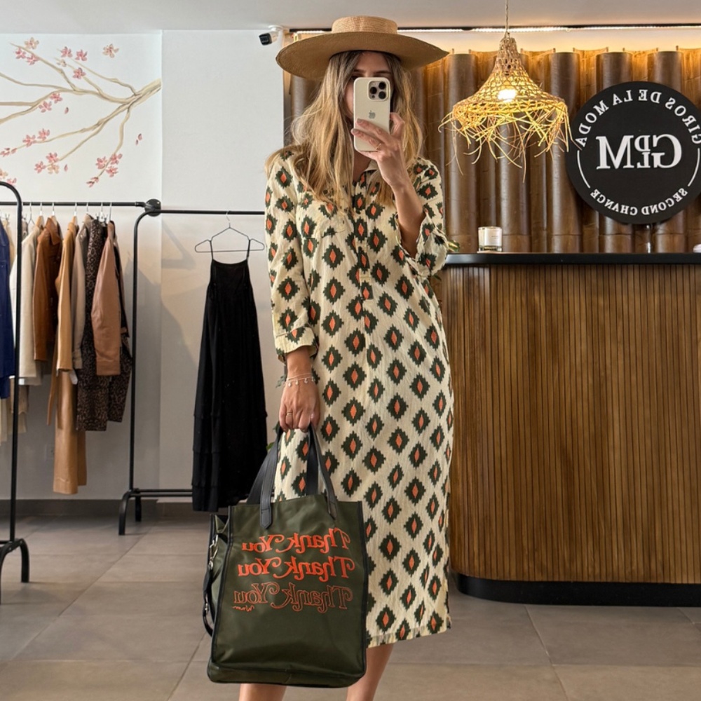 Zara Long Sleeve Pattern Printed Midi Dress